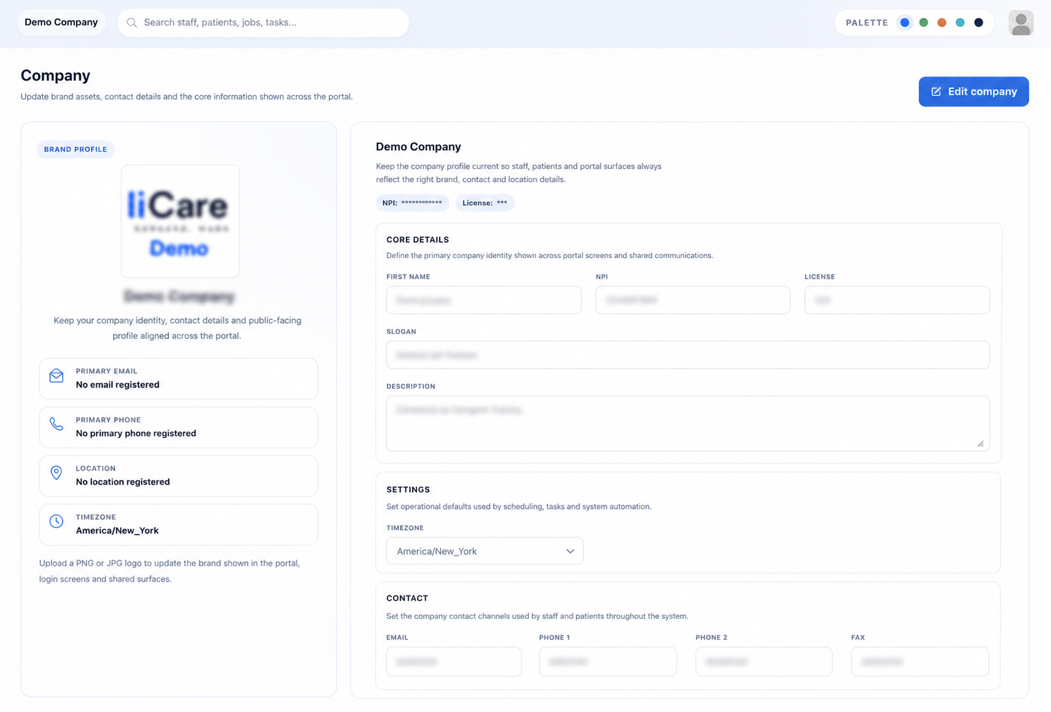 Company profile screen