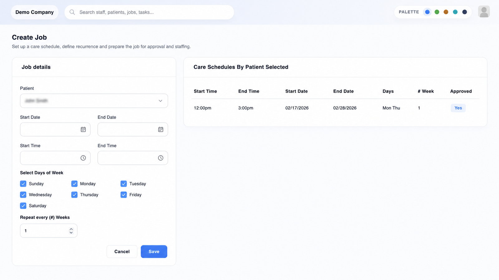 Create job screen