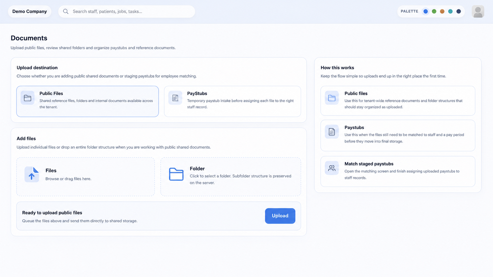 Documents management screen