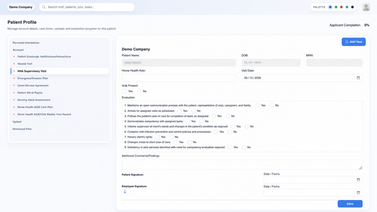 Patient profile screen