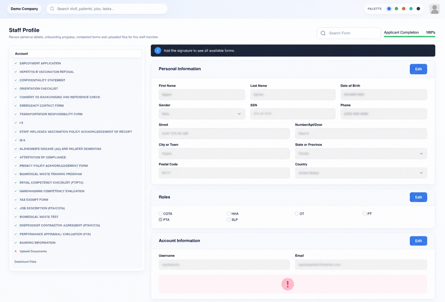 Caregiver profile screen